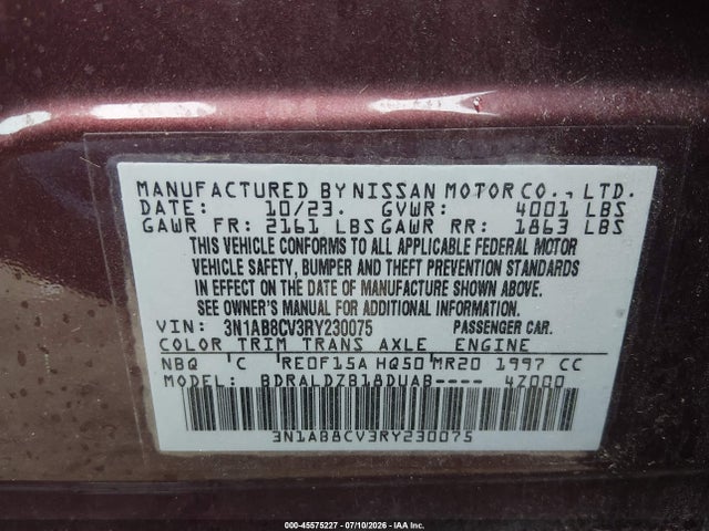 Продажа на аукционе авто 2024 Nissan Sentra Sv Xtronic Cvt, vin: 3N1AB8CV3RY230075, номер лота: 45575227