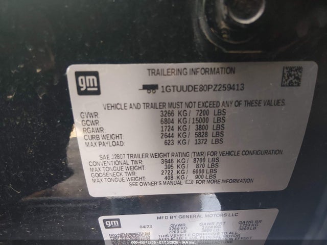 Продаж на аукціоні авто 2023 Gmc Sierra 1500 4wd  Standard Box Slt, vin: 1GTUUDE80PZ259413, номер лоту: 45575235