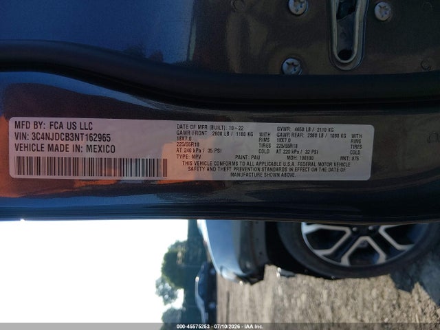 2022 Jeep Compass Limited 4x4 მანქანა იყიდება აუქციონზე, vin: 3C4NJDCB3NT162965, აუქციონის ნომერი: 45575253