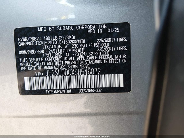 Продажа на аукционе авто 2025 Subaru Forester Premium, vin: JF2SLDDCXSH546872, номер лота: 45575300