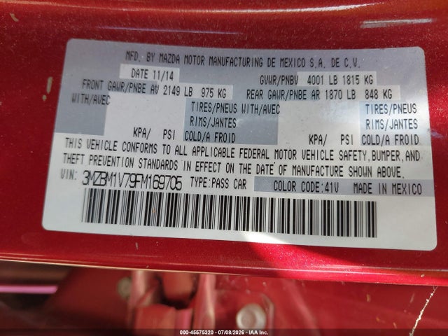 Продаж на аукціоні авто 2015 Mazda Mazda3 I Touring, vin: 3MZBM1V79FM169705, номер лоту: 45575320