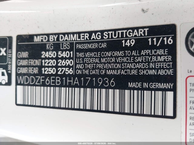 Продажа на аукционе авто 2017 Mercedes-benz Amg E 43 4matic, vin: WDDZF6EB1HA171936, номер лота: 45575328