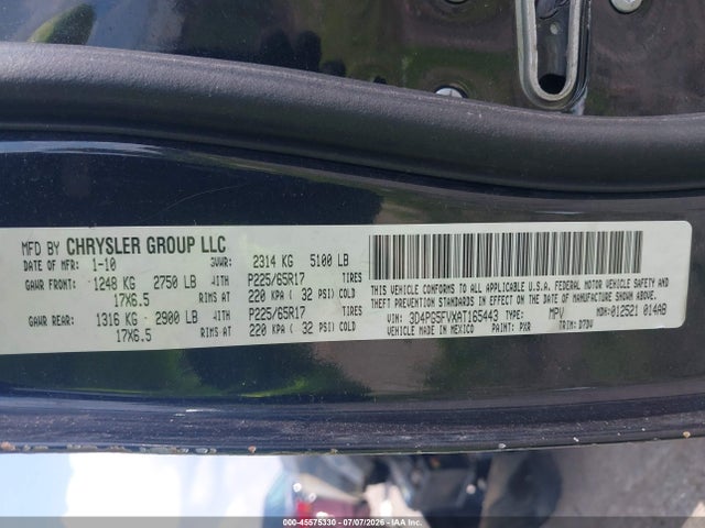 45575330 :رقم المزاد ، 3D4PG5FVXAT165443 vin ، 2010 Dodge Journey Sxt مزاد بيع