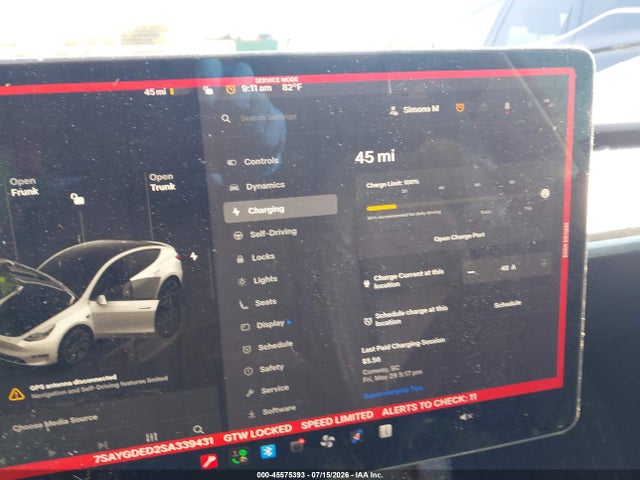 45575393 :رقم المزاد ، 7SAYGDED2SA339431 vin ، 2025 Tesla Model Y Long Range Dual Motor Rear-wheel Drive مزاد بيع