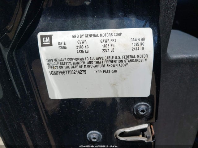45575394 :رقم المزاد ، 1G6DP567750214279 vin ، 2005 Cadillac Cts Base W/1sb/1sc مزاد بيع