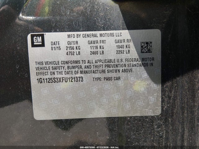 Продажа на аукционе авто 2015 Chevrolet Impala 2lt, vin: 1G1125S3XFU121373, номер лота: 45575395