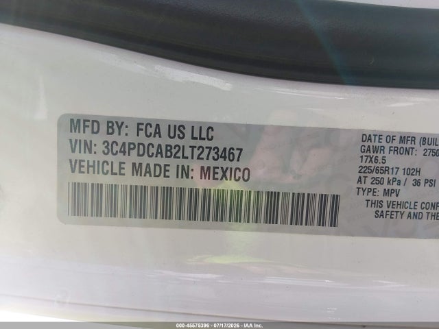 Продаж на аукціоні авто 2020 Dodge Journey Se Value, vin: 3C4PDCAB2LT273467, номер лоту: 45575396