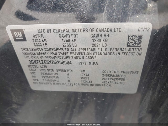 Aukcja sprzedaży 2013 Gmc Terrain Denali, vin: 2GKFLZE3XD6258004, numer aukcji: 45575424