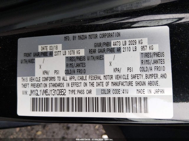 Продаж на аукціоні авто 2018 Mazda Mazda6 Touring, vin: JM1GL1VM6J1310852, номер лоту: 45575438
