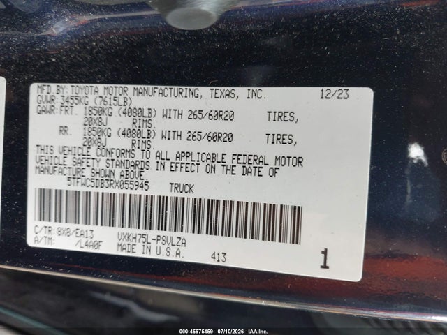 Aukcja sprzedaży 2024 Toyota Tundra Hybrid Limited 4wd, vin: 5TFWC5DB3RX055945, numer aukcji: 45575459