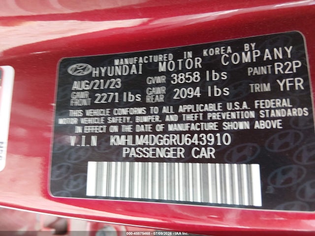 Aukcja sprzedaży 2024 Hyundai Elantra Sel, vin: KMHLM4DG6RU643910, numer aukcji: 45575468