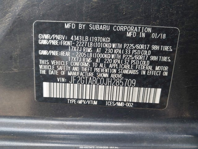 Aukcja sprzedaży 2018 Subaru Crosstrek 2.0i Premium, vin: JF2GTABC0JH285709, numer aukcji: 45575478