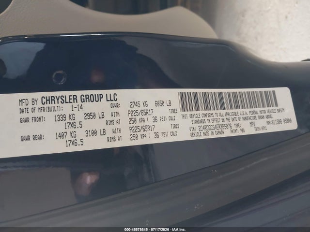 45575545 :رقم المزاد ، 2C4RDGCG4ER265076 vin ، 2014 Dodge Grand Caravan Sxt مزاد بيع