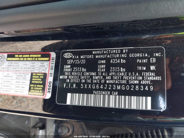 45575548 :رقم المزاد ، 5XXG64J23MG028349 vin ، 2021 Kia K5 Gt-line مزاد بيع