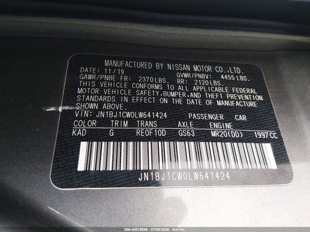 JN1BJ1CW0LW641424 Nissan Rogue Sport Sl Awd Xtronic Cvt