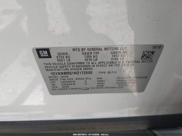 Aukcja sprzedaży 2017 Cadillac Xt5 Luxury, vin: 1GYKNBRS1HZ172808, numer aukcji: 45575574