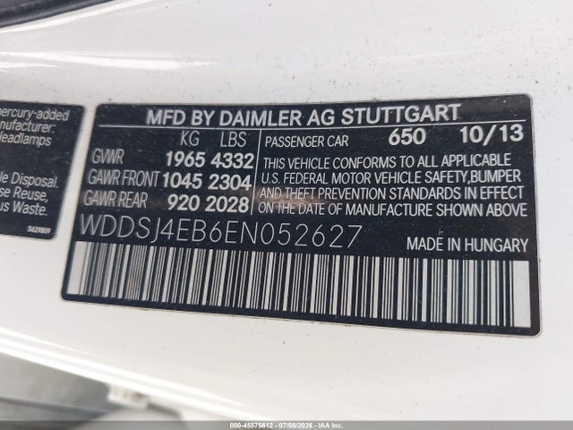 45575612 :رقم المزاد ، WDDSJ4EB6EN052627 vin ، 2014 Mercedes-benz Cla 250 مزاد بيع