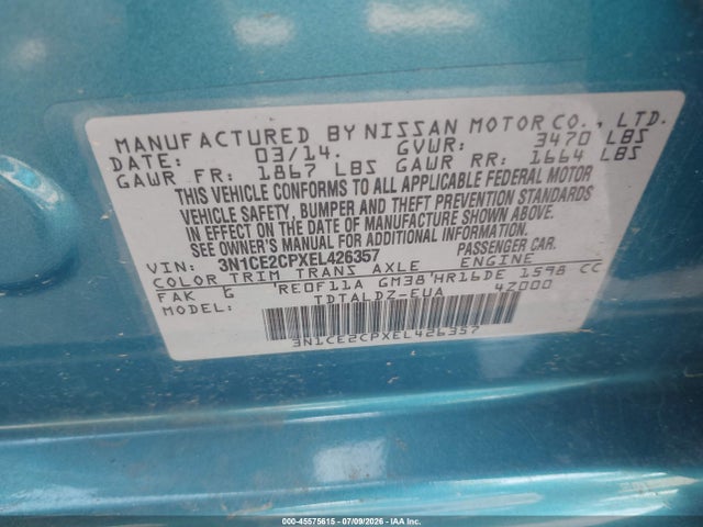 Aukcja sprzedaży 2014 Nissan Versa Note Sv, vin: 3N1CE2CPXEL426357, numer aukcji: 45575615