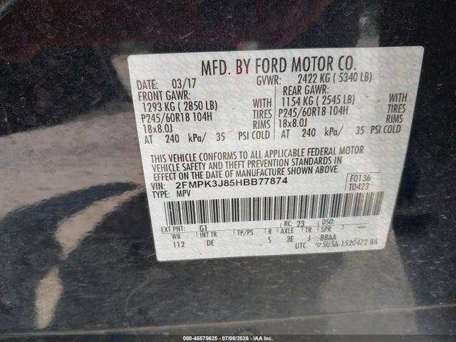 Ford EDGE SEL 2017 2FMPK3J85HBB77874 Image 9