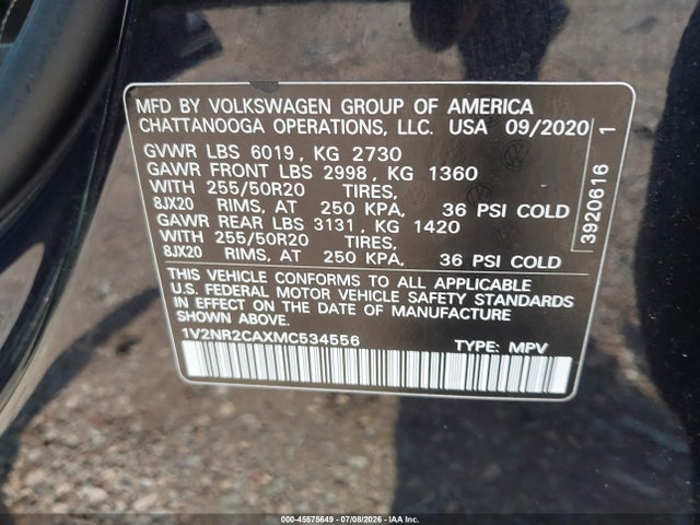 Продажа на аукционе авто 2021 Volkswagen Atlas 3.6l V6 Se W/technology R-line, vin: 1V2NR2CAXMC534556, номер лота: 45575649