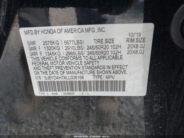 Продаж на аукціоні авто 2020 Acura Mdx Technology   Entertainment Packages, vin: 5J8YD4H74LL008168, номер лоту: 45575700
