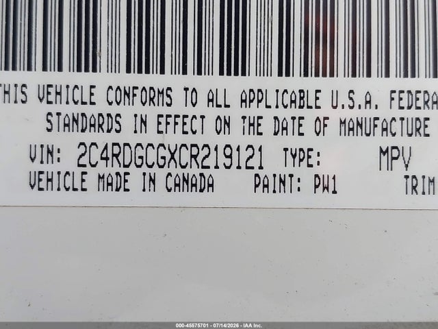 Aukcja sprzedaży 2012 Dodge Grand Caravan Sxt, vin: 2C4RDGCGXCR219121, numer aukcji: 45575701