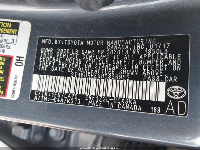 Toyota Corolla Xse 2017 2T1BURHEXHC826955 Image 9