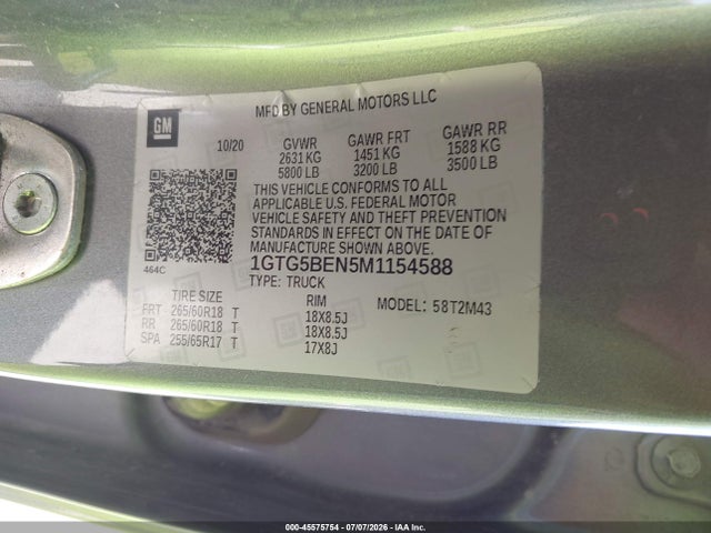 Продаж на аукціоні авто 2021 Gmc Canyon 2wd  Short Box Elevation Standard, vin: 1GTG5BEN5M1154588, номер лоту: 45575754