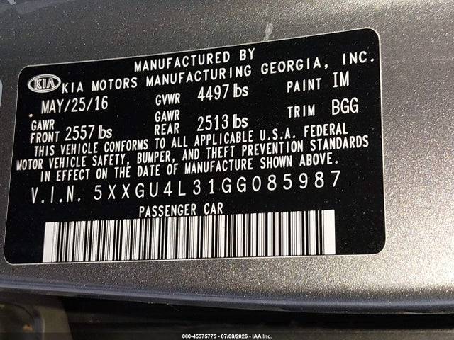 KIA OPTIMA EX 2016 5XXGU4L31GG085987 Image 9