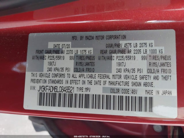 Aukcja sprzedaży 2020 Mazda Cx-5 Grand Touring, vin: JM3KFADM6L0848521, numer aukcji: 45575779