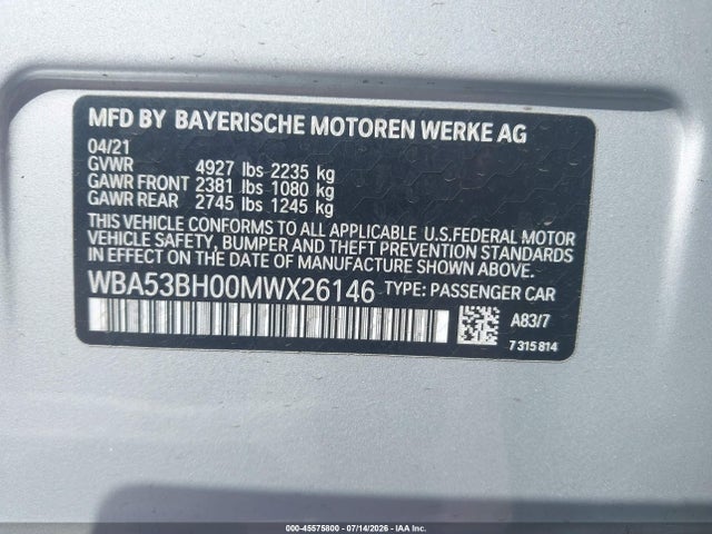 BMW 530I 2021 WBA53BH00MWX26146 Image 9
