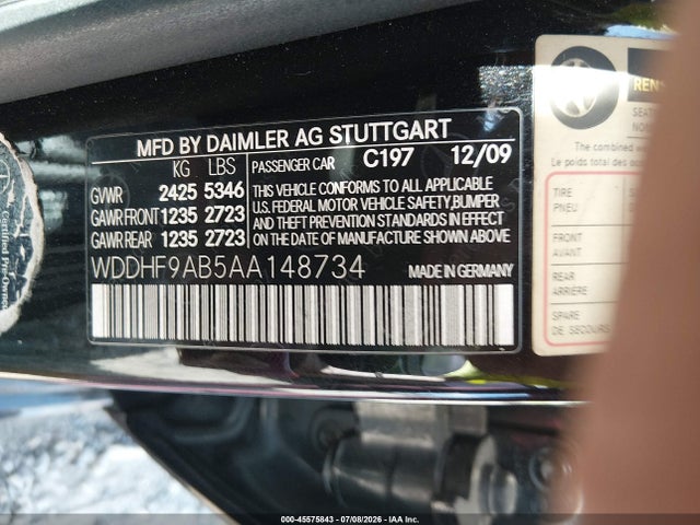45575843 :رقم المزاد ، WDDHF9AB5AA148734 vin ، 2010 Mercedes-benz E 550 4matic مزاد بيع