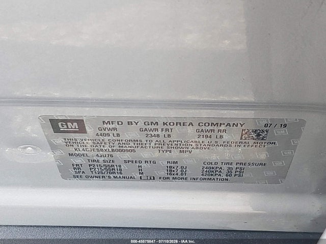 Продаж на аукціоні авто 2020 Buick Encore Awd Preferred, vin: KL4CJESBXLB000905, номер лоту: 45575847