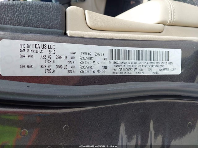 Продаж на аукціоні авто 2019 Jeep Grand Cherokee Laredo E 4x2, vin: 1C4RJEAGXKC571476, номер лоту: 45575867