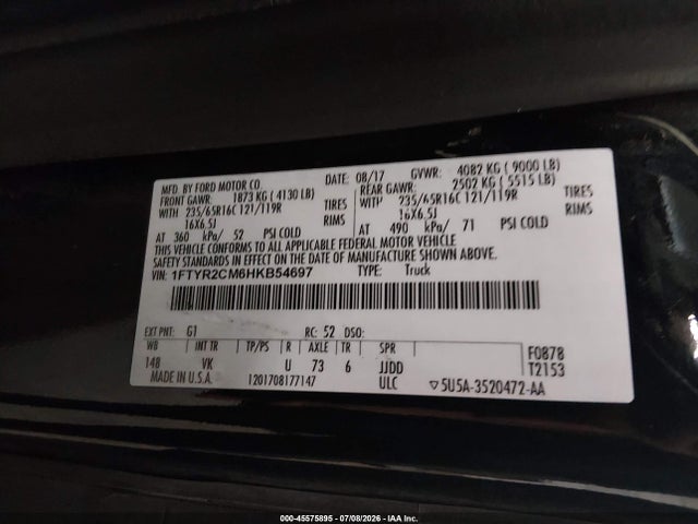 Aukcja sprzedaży 2017 Ford Transit-250, vin: 1FTYR2CM6HKB54697, numer aukcji: 45575895