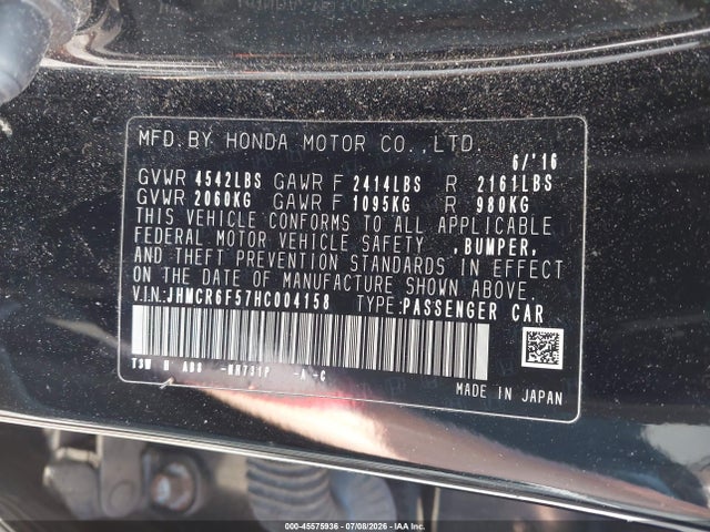Aukcja sprzedaży 2017 Honda Accord Hybrid Ex-l, vin: JHMCR6F57HC004158, numer aukcji: 45575936