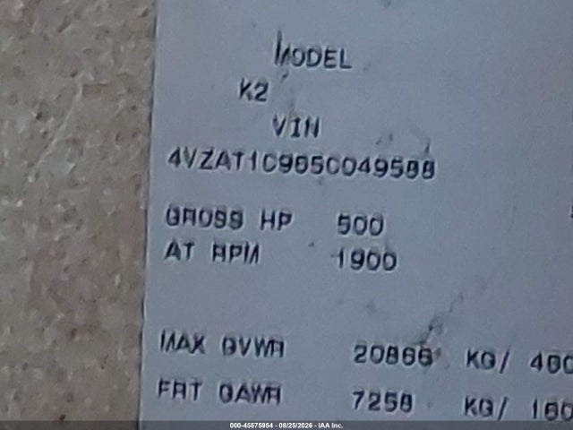 45575954 :رقم المزاد ، 4VZAT1C965C049588 vin ، 2005 Spartan Motors Motorhome 4vz مزاد بيع