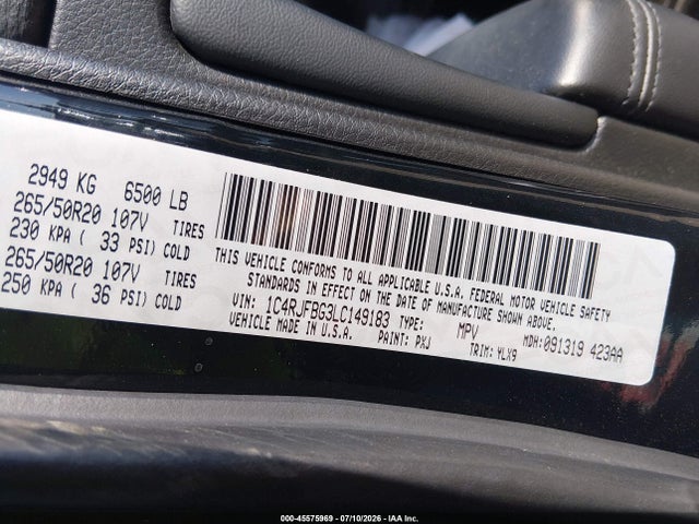 2020 Jeep Grand Cherokee Limited X 4x4 მანქანა იყიდება აუქციონზე, vin: 1C4RJFBG3LC149183, აუქციონის ნომერი: 45575969