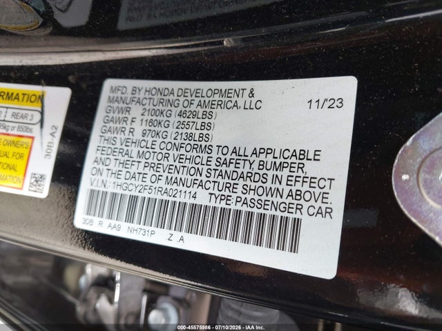 45575986 :رقم المزاد ، 1HGCY2F51RA021114 vin ، 2024 Honda Accord Hybrid Sport مزاد بيع
