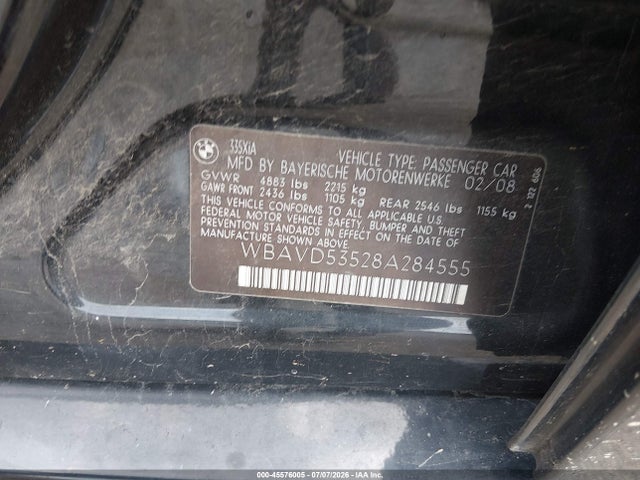 Продажа на аукционе авто 2008 Bmw 335xi, vin: WBAVD53528A284555, номер лота: 45576005