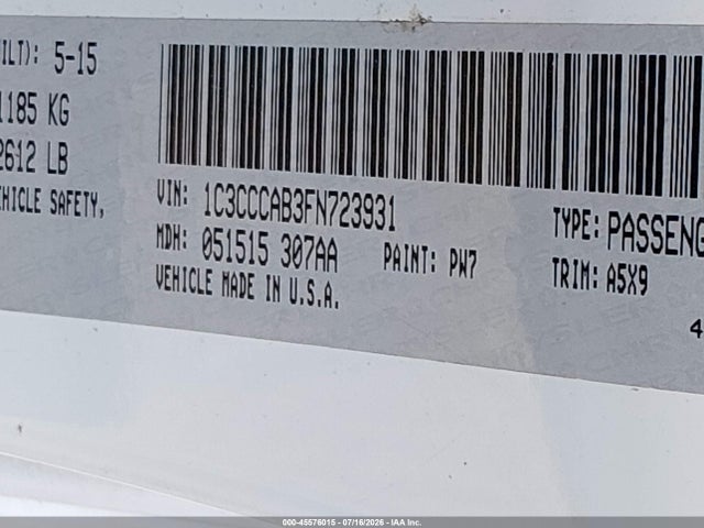Aukcja sprzedaży 2015 Chrysler 200 Limited, vin: 1C3CCCAB3FN723931, numer aukcji: 45576015