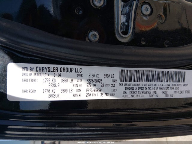 2014 Ram 1500 Big Horn მანქანა იყიდება აუქციონზე, vin: 1C6RR7LT1ES256405, აუქციონის ნომერი: 45576026