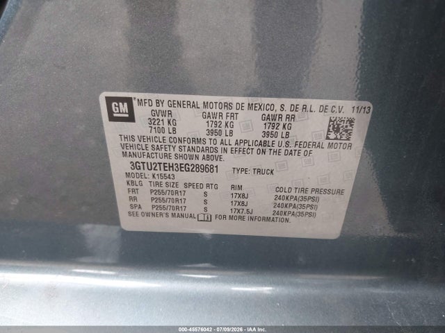 Продажа на аукционе авто 2014 Gmc Sierra 1500, vin: 3GTU2TEH3EG289681, номер лота: 45576042
