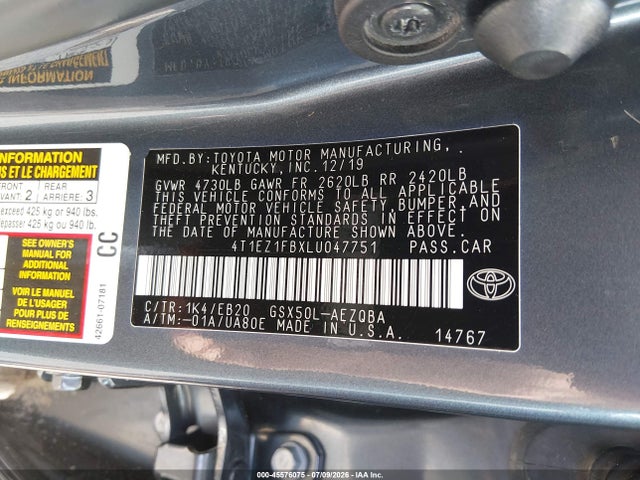 Aukcja sprzedaży 2020 Toyota Avalon Xse, vin: 4T1EZ1FBXLU047751, numer aukcji: 45576075