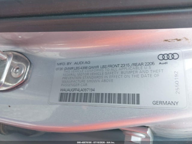 45576180 :رقم المزاد ، WAUAUGFF4LA097194 vin ، 2020 Audi A3 Premium 40 Tfsi Front-wheel Drive S Tronic مزاد بيع