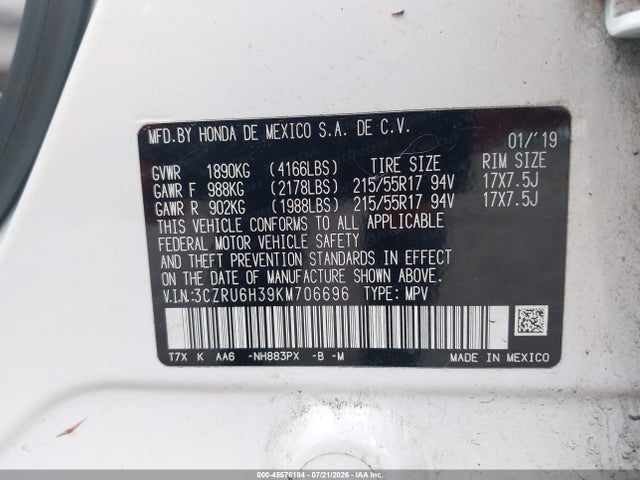 Honda HR-V LX 2019 3CZRU6H39KM706696 Image 9