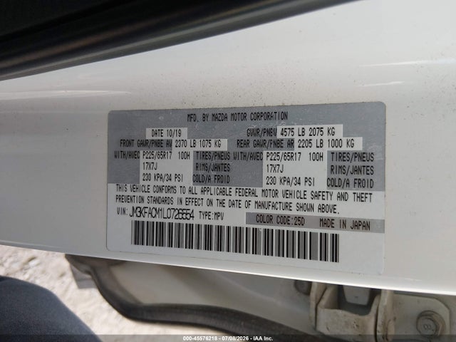 45576218 :رقم المزاد ، JM3KFACM1L0726554 vin ، 2020 Mazda Cx-5 Touring مزاد بيع