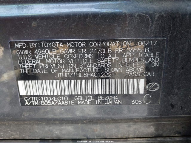 Aukcja sprzedaży 2017 Lexus Gs 350, vin: JTHBZ1BL8HA012221, numer aukcji: 45576236