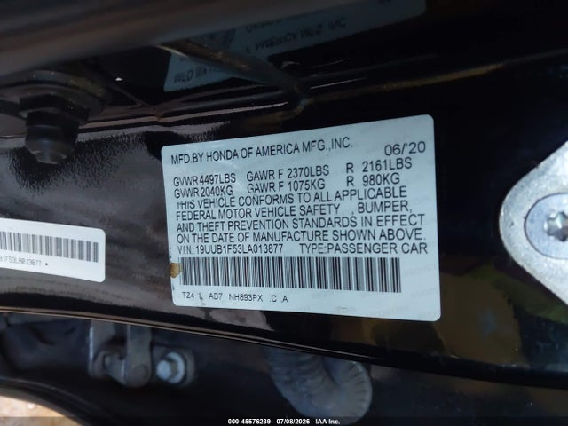 45576239 :رقم المزاد ، 19UUB1F53LA013877 vin ، 2020 Acura Tlx Tech Package مزاد بيع