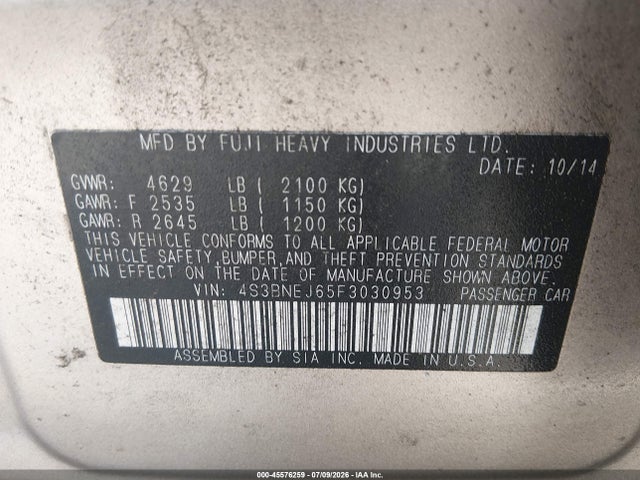 Продажа на аукционе авто 2015 Subaru Legacy 3.6r Limited, vin: 4S3BNEJ65F3030953, номер лота: 45576259